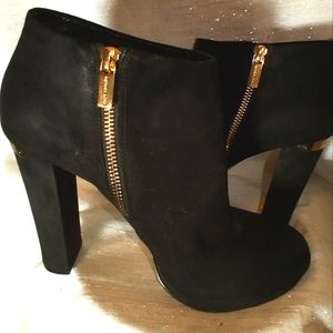 Michael Kors Black Suede /nobuckPlatforms with Gold Accents